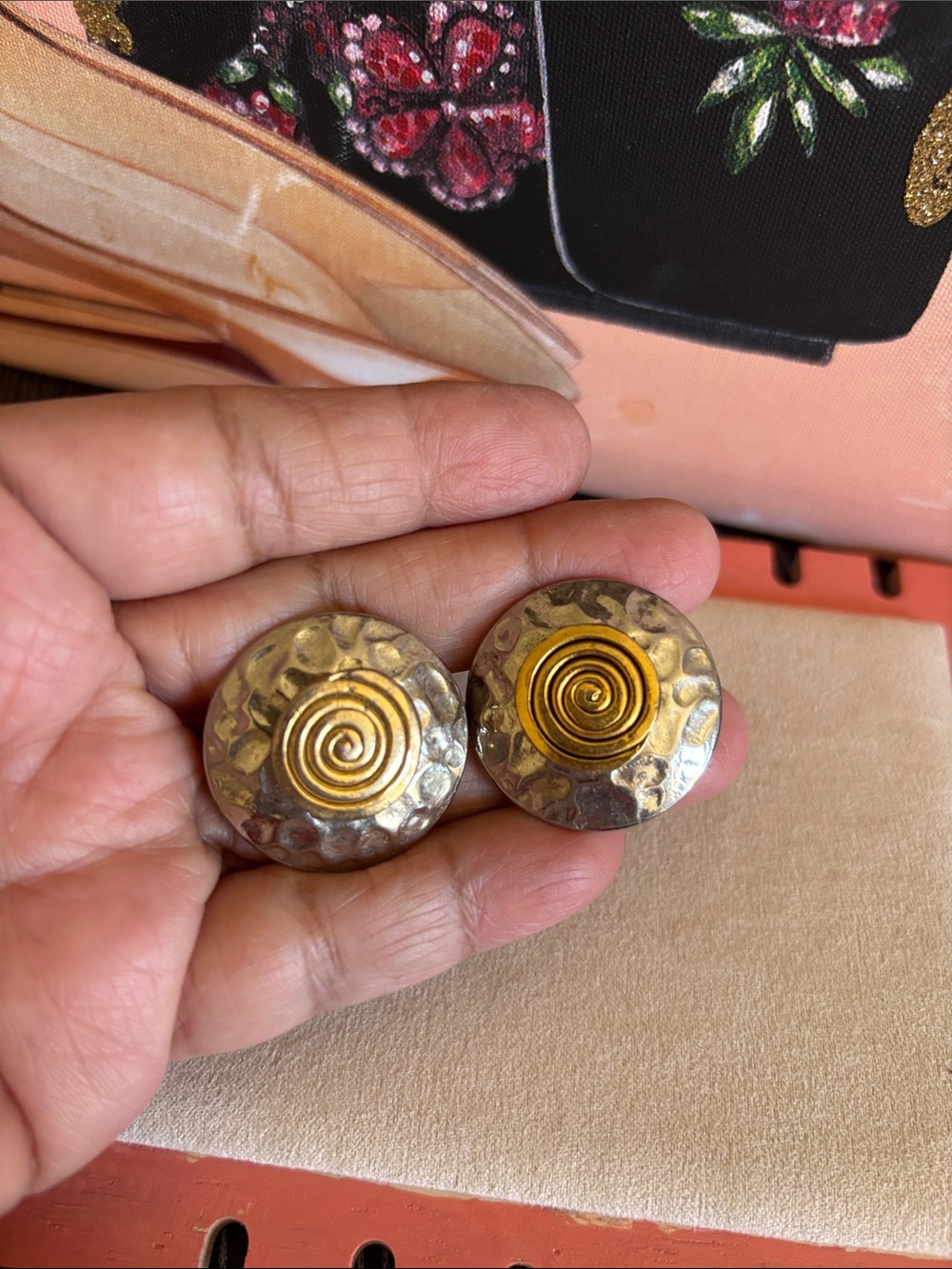 Vintage Two-Tone Spiral Button Earrings - Gold and Silver